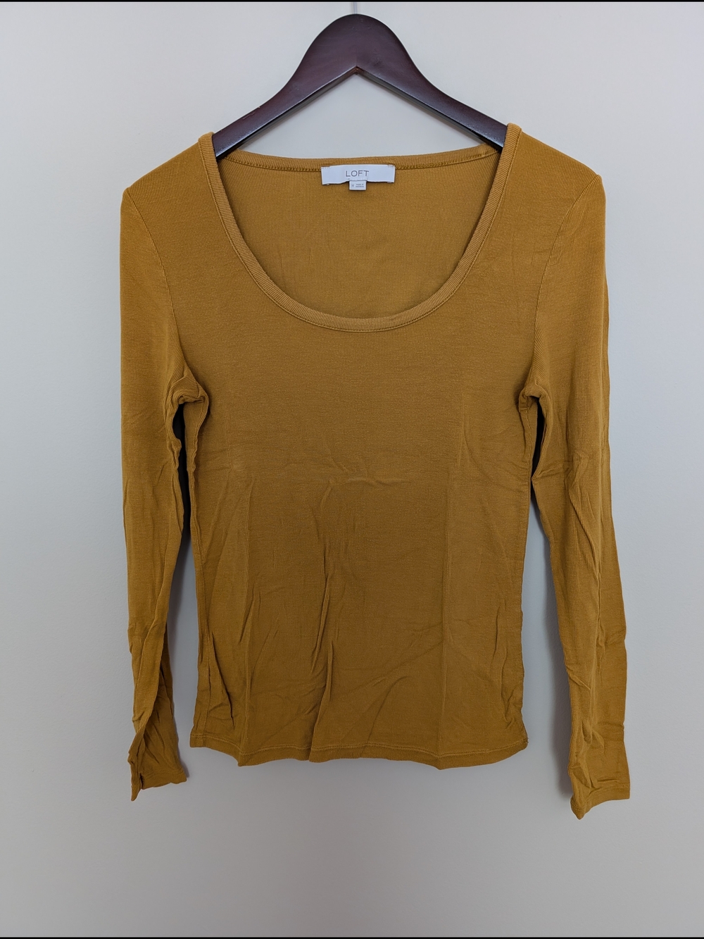 LOFT Mustard Scoop-Neck Long Sleeve Top